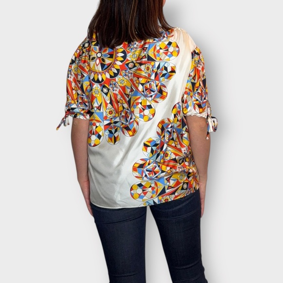 Tory Burch Silk, Abstract, Babydoll, Puff Sleeve, Blouse - Picture 5 of 6
